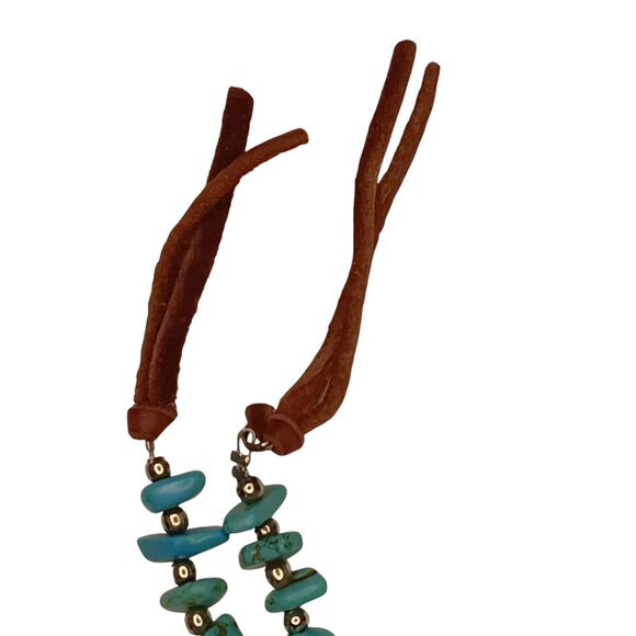 Vintage Southwest Blue & Green Turquoise Chip Necklace With Silver Beads 48" - Picture 5 of 11